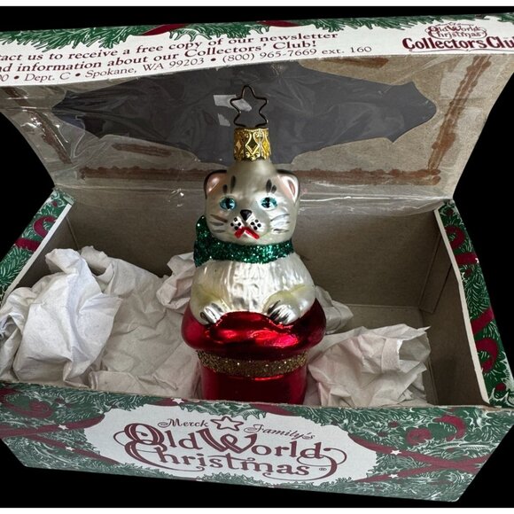 Old World Christmas Kitten in Red Boot Glass Ornament 4" w/ Box Retired Germany - Picture 6 of 6